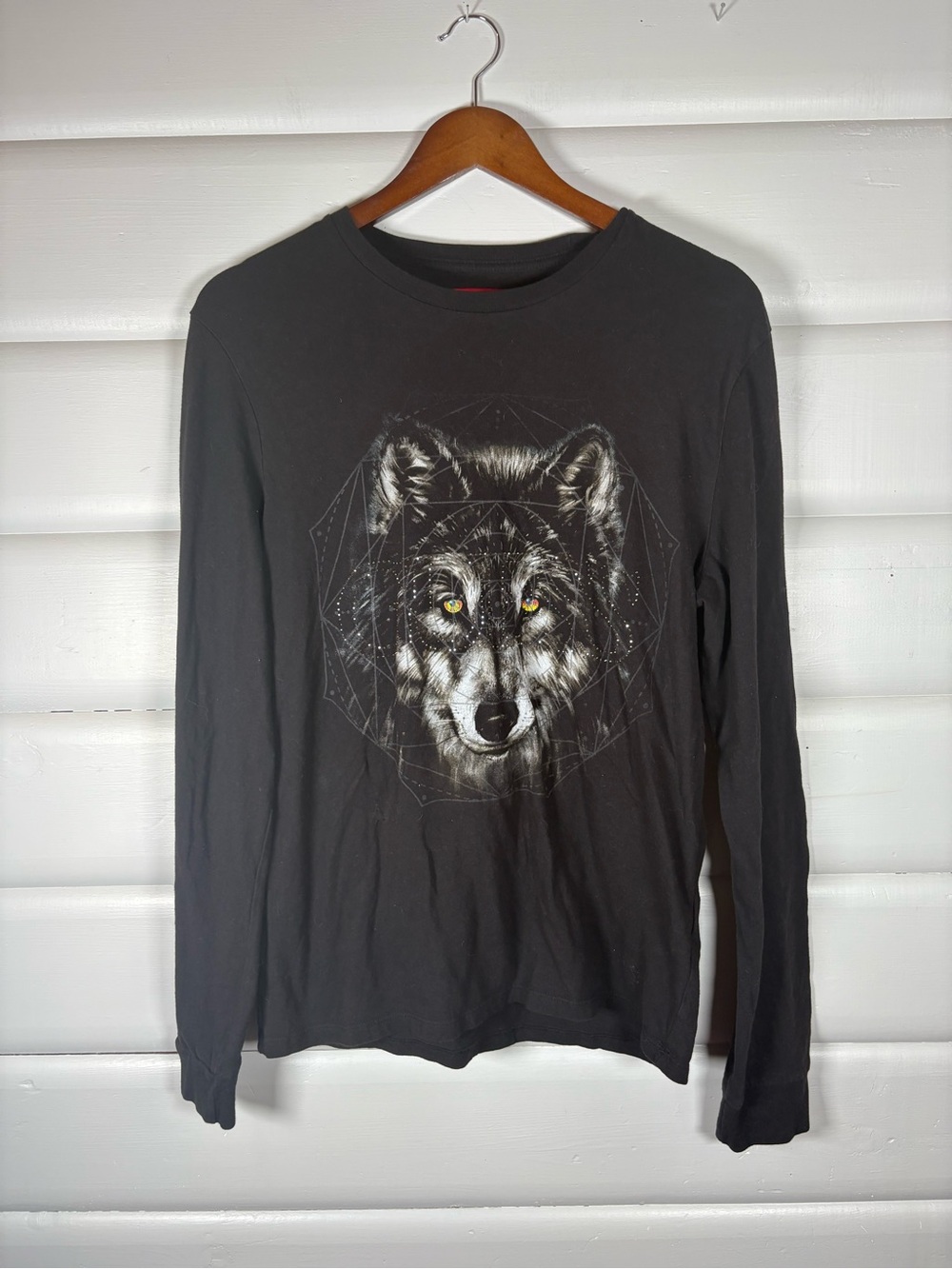 GUESS Black Wolf Graphic Long Sleeve Tee Women’s M